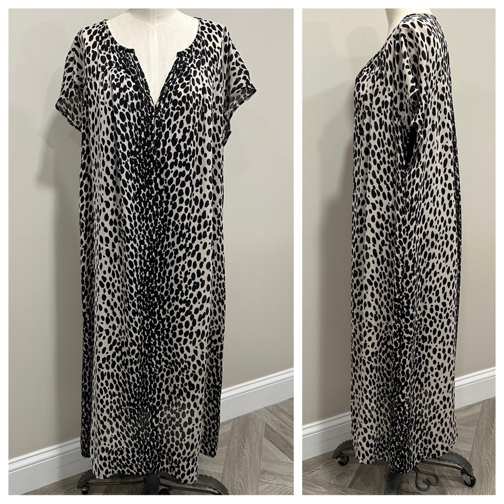 TALBOTS Woman Spotted Leopard Print Shift Dress with Lining Midi Size 16W